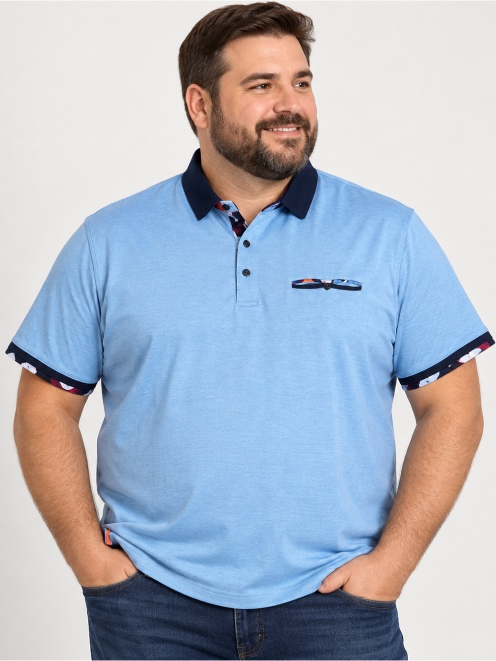 Au Noir Polo Shirt Mens 2X  Woven Jacquard Blue Short Sleeve